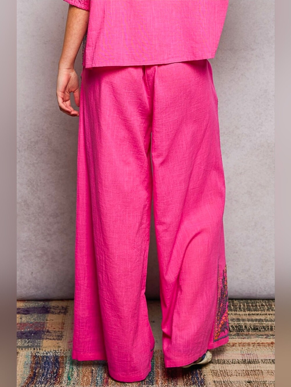 NEW!! 2 PC POL 100% Cotton Pink Wide-Leg Embroidered Pant Set, NWT - Picture 10 of 13